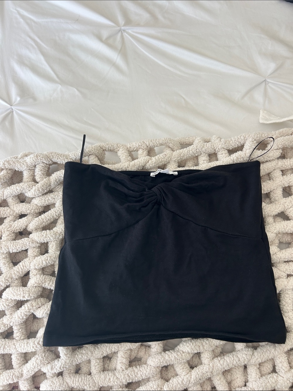 Black Strapless Twist-Front Tube Top